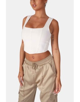 SEAM DETAIL KNITTED CORSET TOP WHITE