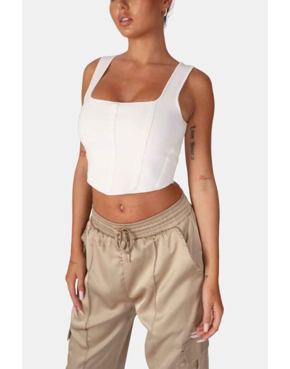 SEAM DETAIL KNITTED CORSET TOP WHITE