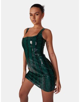 SNAKE PU CORSET MINI DRESS GREEN