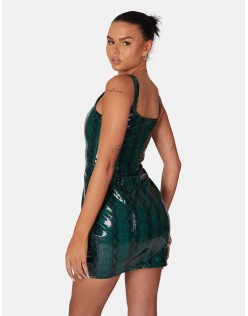 SNAKE PU CORSET MINI DRESS GREEN