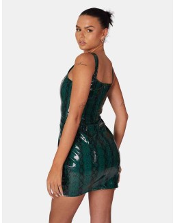 SNAKE PU CORSET MINI DRESS GREEN