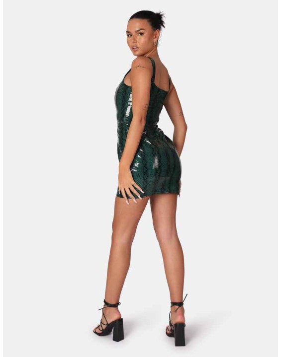SNAKE PU CORSET MINI DRESS GREEN