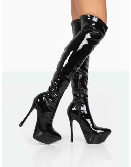 Trixie Black Patent Stiletto Platform Over the Knee Boots