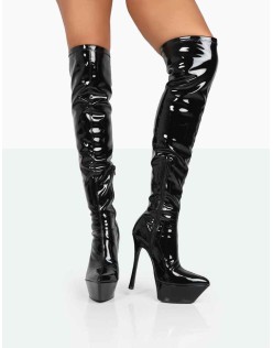 Trixie Black Patent Stiletto Platform Over the Knee Boots
