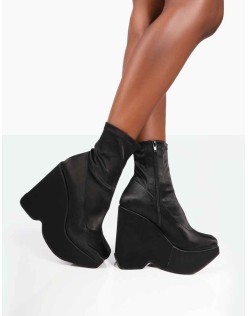Versus Wide Fit Black Satin Platform Sole Ankle Boots