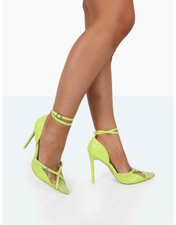 Glitch Lime PU Mesh Pointed Toe Court Stiletto High Heel