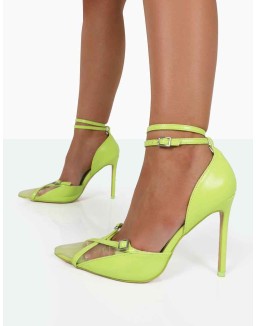 Glitch Lime PU Mesh Pointed Toe Court Stiletto High Heel
