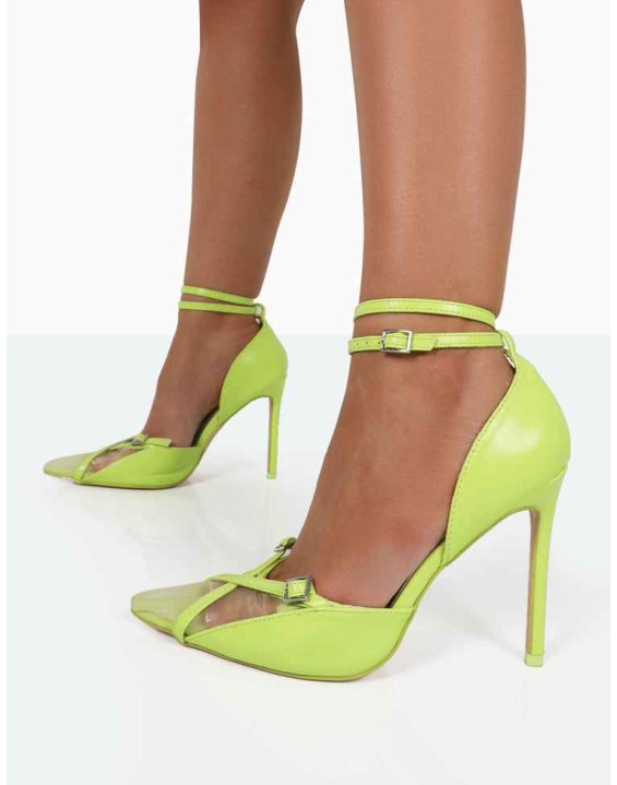 Glitch Lime PU Mesh Pointed Toe Court Stiletto High Heel