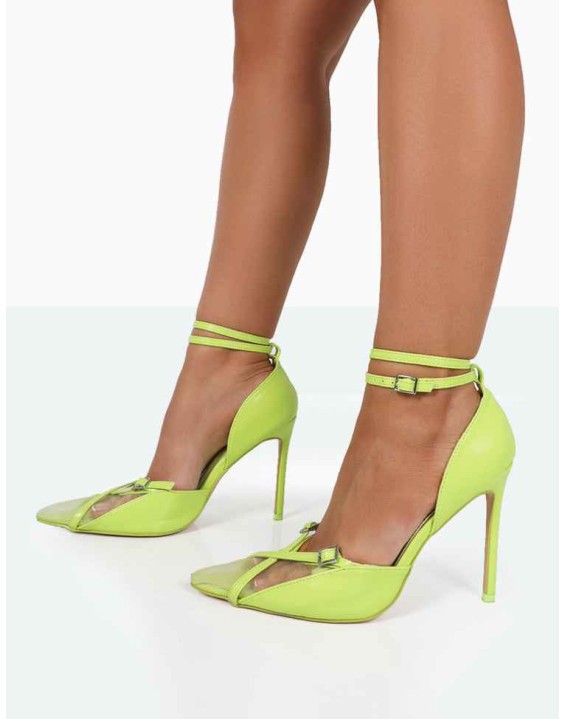 Glitch Lime PU Mesh Pointed Toe Court Stiletto High Heel
