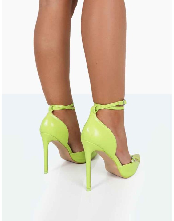 Glitch Lime PU Mesh Pointed Toe Court Stiletto High Heel