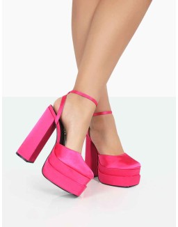 Moonchild Fuchsia Pink Satin Closed Toe Statement Platform Block Heels