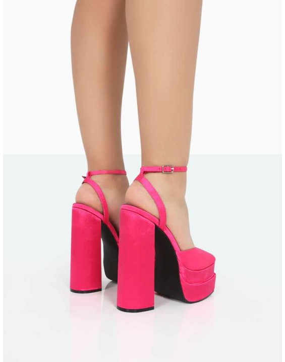 Moonchild Fuchsia Pink Satin Closed Toe Statement Platform Block Heels