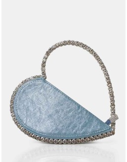 The Zee Ice Blue Metallic Diamante Love Heart Grab Bag