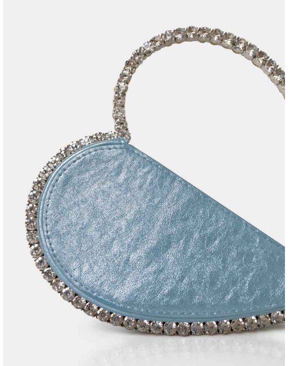 The Zee Ice Blue Metallic Diamante Love Heart Grab Bag