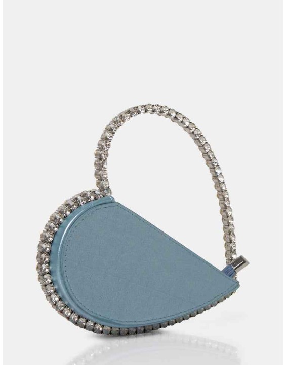 The Zee Ice Blue Metallic Diamante Love Heart Grab Bag