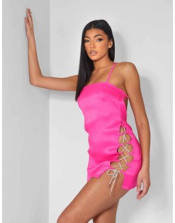 Diamante Rope Square Neck Mini Dress Pink