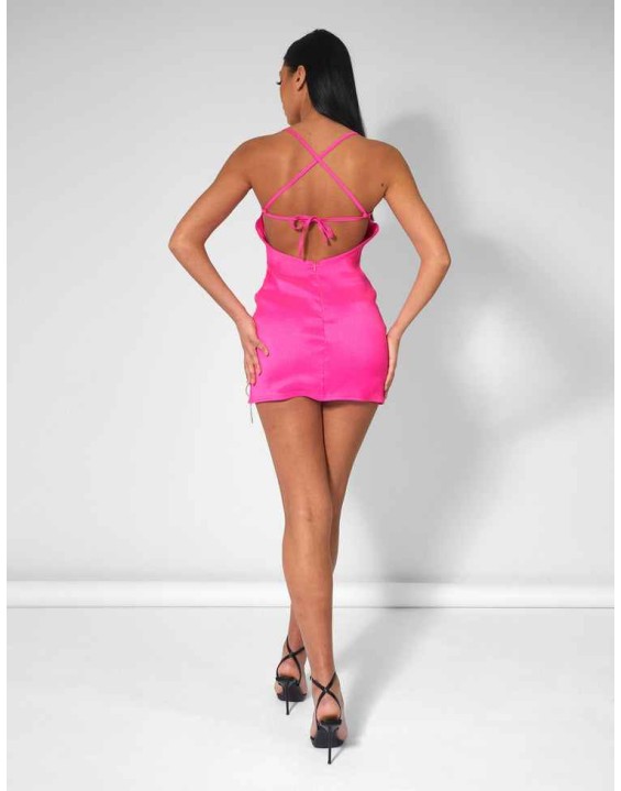 Diamante Rope Square Neck Mini Dress Pink