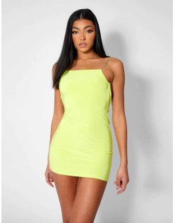 Diamante Extreme Strap Slinky Mini Dress Lime