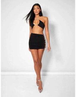 Cross Front Diamante Rope Crop Top Black