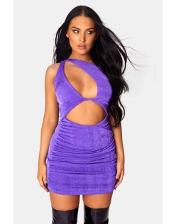 Asymetric Cut Away Slinky Mini Dress Purple