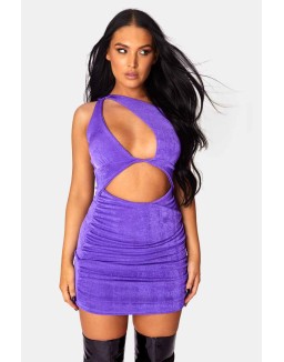 Asymetric Cut Away Slinky Mini Dress Purple