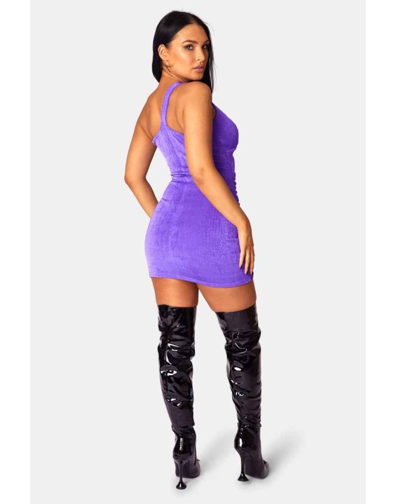 Asymetric Cut Away Slinky Mini Dress Purple