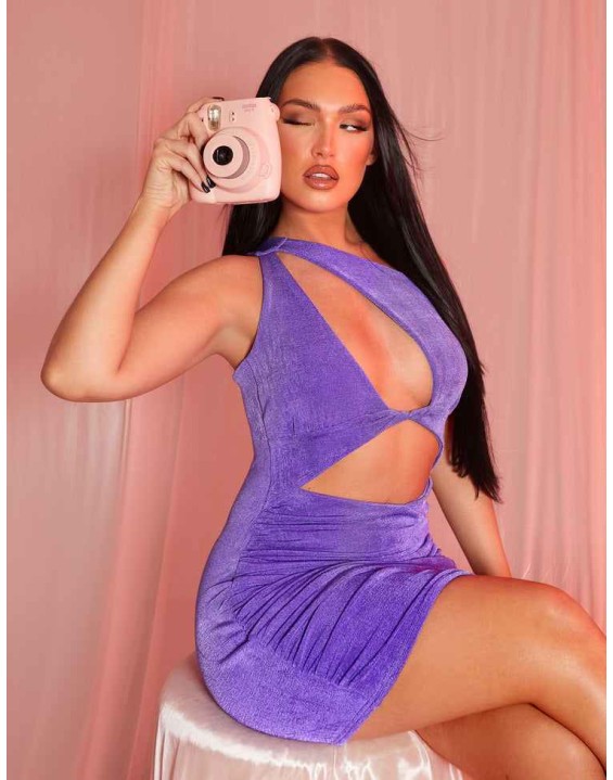 Asymetric Cut Away Slinky Mini Dress Purple