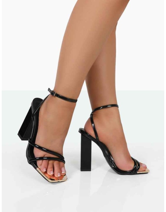 Influence Black Patent Pu Square Toe Block High Heels