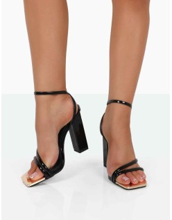 Influence Black Patent Pu Square Toe Block High Heels