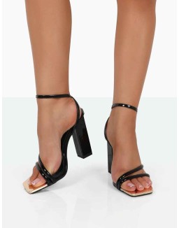 Influence Black Patent Pu Square Toe Block High Heels
