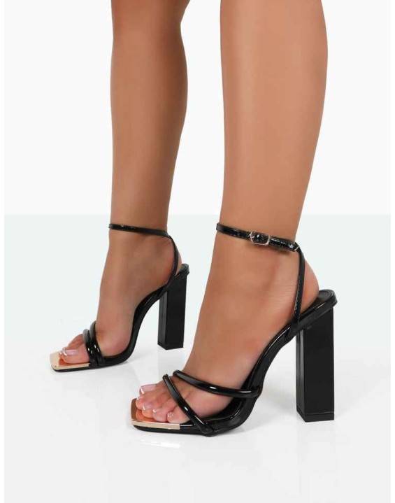 Influence Black Patent Pu Square Toe Block High Heels