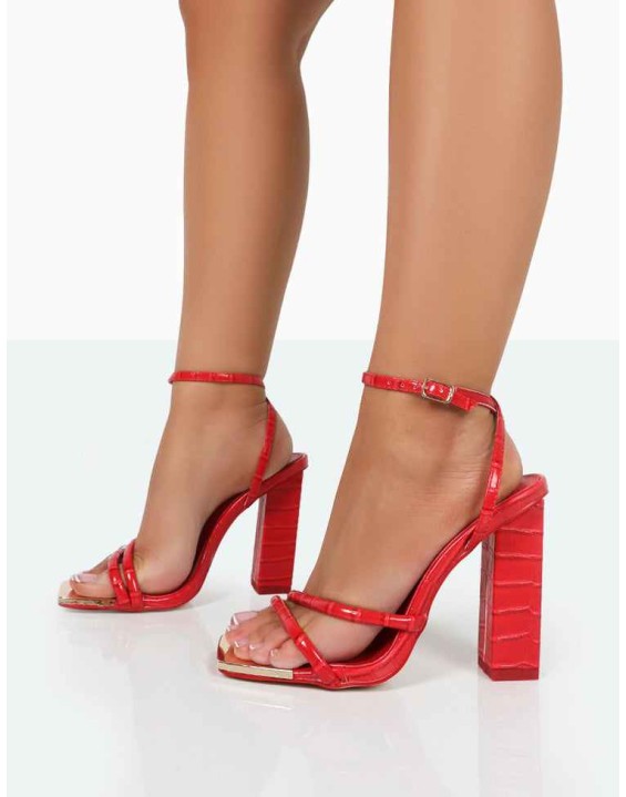 Influence Red Croc Patent Pu Square Toe Block High Heels