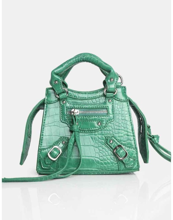The Bea Green Croc PU Zip Detail Mini Handbag