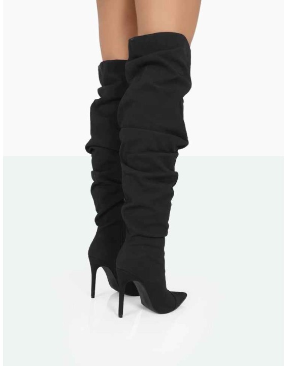 Lariza Black Faux Suede Pointed Toe Stiletto Over the Knee Boots