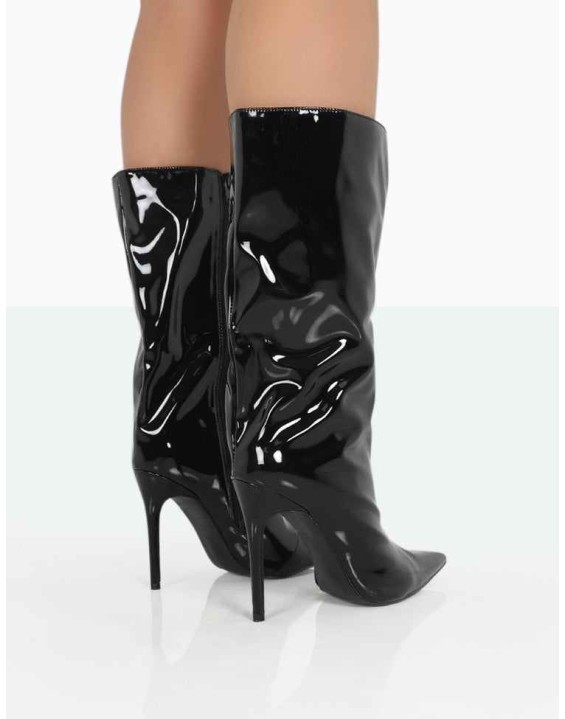 Wanda Black Patent PU Pointed Toe Stiletto Knee High Boots