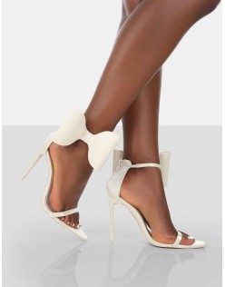 Zeal Wide Fit Off White Satin Strappy Bow Ankle Detail Stiletto Heels