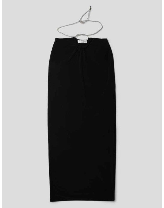 CROSS FRONT DIAMANTE ROPE MIDAXI SKIRT BLACK