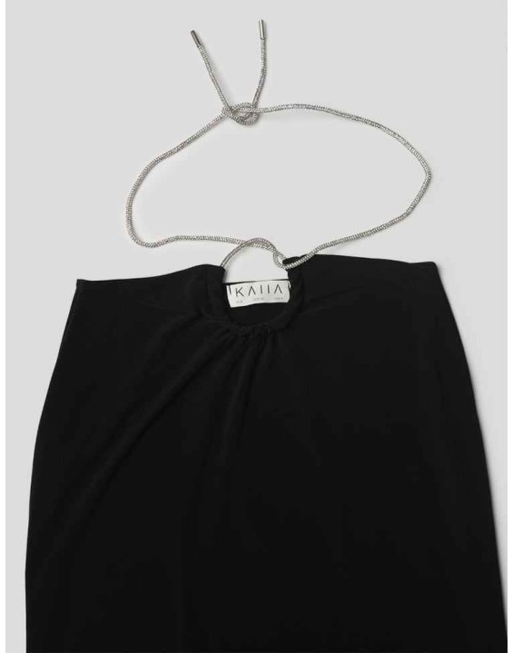 CROSS FRONT DIAMANTE ROPE MIDAXI SKIRT BLACK