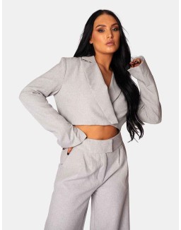 Tailored Premium Boxy Cropped Blazer Grey