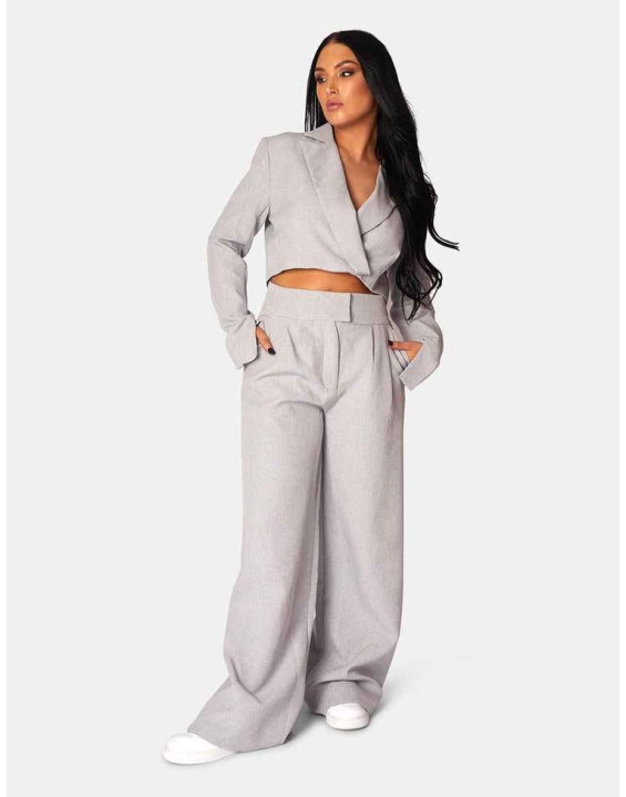 Tailored Premium Boxy Cropped Blazer Grey