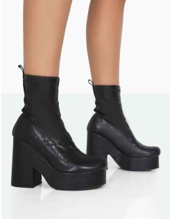 Trix Black Stretch PU Platform Ankle Boots