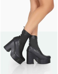Trix Black Stretch PU Platform Ankle Boots
