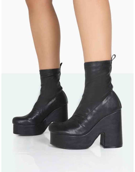 Trix Black Stretch PU Platform Ankle Boots