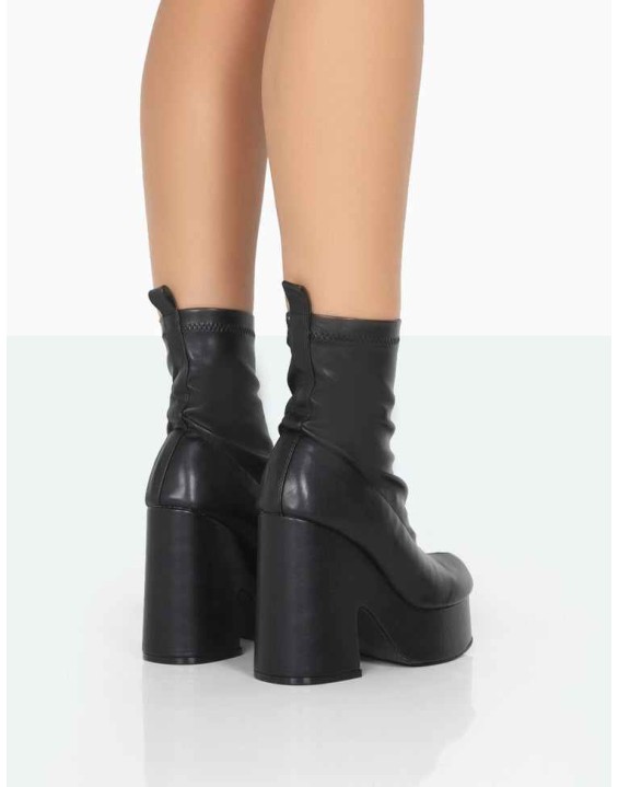 Trix Black Stretch PU Platform Ankle Boots
