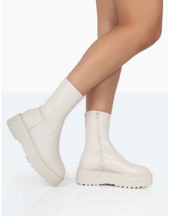 Auden Wide Fit White Chunky Sole Ankle Boots