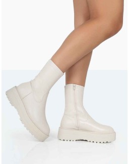 Auden Wide Fit White Chunky Sole Ankle Boots