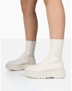 Auden Wide Fit White Chunky Sole Ankle Boots