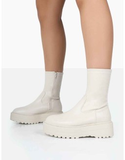 Auden Wide Fit White Chunky Sole Ankle Boots