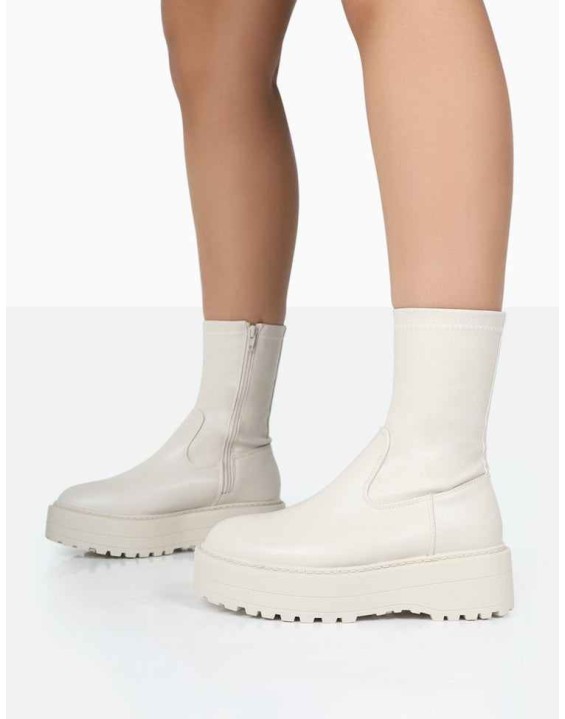 Auden Wide Fit White Chunky Sole Ankle Boots