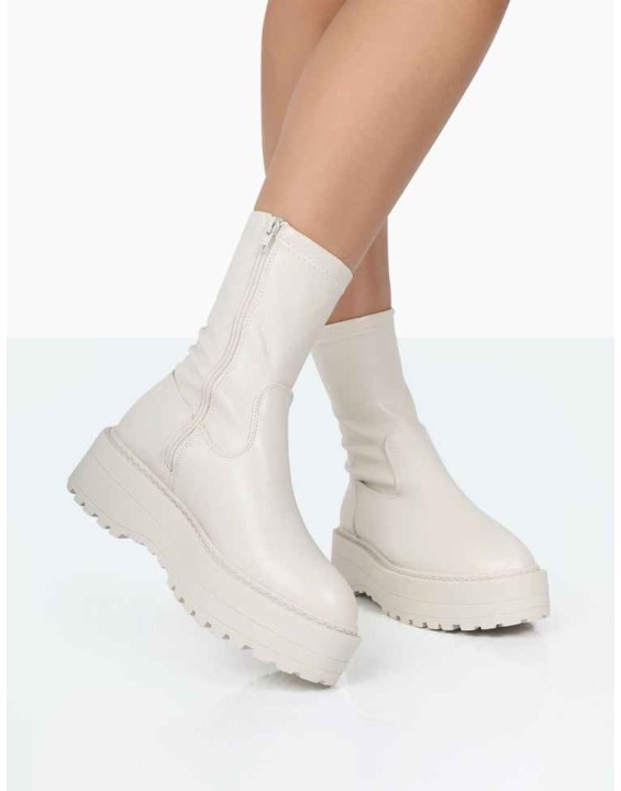 Auden Wide Fit White Chunky Sole Ankle Boots